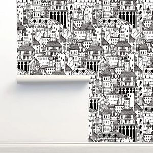 Wallpapers Peel And Stick Black White Graphic Wallpaper City Building Streets Contact Paper Wall Mural For Living Room Bedroom Offices