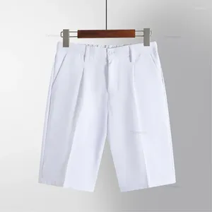 Men's Shorts Summer Drape Fabric Casual Solid Color Business Straight Elastic Fashion Korean Knee-length Suit Pants Black White Khaki