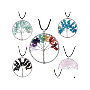 Naszyjniki wiszące 7 Czakra drzewo życia leczenie naturalny kryształ żwirowy Kamień Kamień skórzany łańcuch liny wosk dla kobiet biżuteria mody dr dhmce
