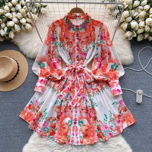 Fanhua 시리즈 여성용 팰리스 스타일 드레스 2024 새로운 스프링 셔츠 시대 축소 거품 슬리브 슬림 한 작은 드레스