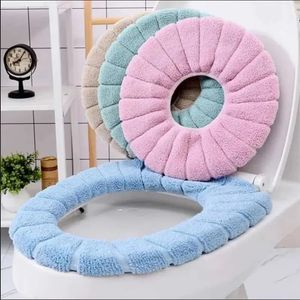 Winter Warm Toilet Seat Cover Closestool Mat 1Pcs Washable Bathroom Accessories Knitting Pure Color Soft O-shape Pad Toilet Seat