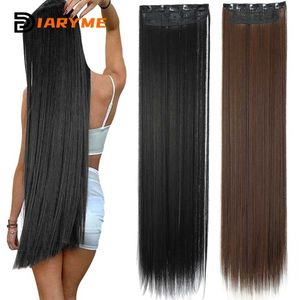 Hair Wefts Extra long straight synthetic clip style hair extension 20/24/28/32/38 inch womens heat-resistant fiber black Go hair extension Q240529