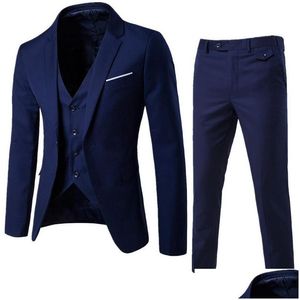 Mens Suits Blazers Nibesser Suit Yelek Pantolon Ekle 3 Parça Setleri İnce Parti Ceket İş Groomsman Damla Teslimat Giyim Giysileri Otscm