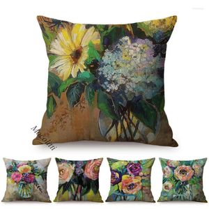 Cuscino fiori vintage olio dipinta di pittura cassa di vetro nordico vaso floreale decorazione per casa cover di divano di divano