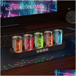 Skrivbordsklockor digital nixie tube klocka med RGB LED -glöd för spel skrivbordsdekoration lyxbox packning presentidé 231124 drop dh0pt