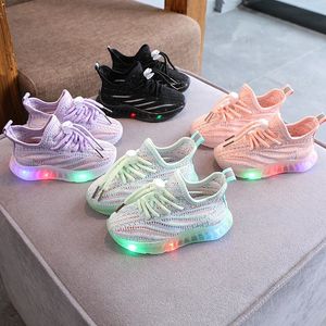 Colorful LED Lights Up Sneakers Kids Breathable Anti-slip Strap Athletic Comfortable Soft Soled Casual Shoes for Toddler Sport 240528