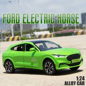 Diecast Model Cars 1 24 Alloy Ford Mustang Electric Horse Mach-E New Energy Car Model Diecast Metal Sports Car Model Sound Light Kids Toys Gift