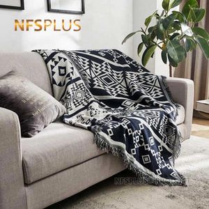 Decken doppelte Seiten werfen Decken schwarz weiße geometrische Muster gestrickte Baumwolle 130x180 cm Bett Spread Couch Abdeckung Quiltboden Teppich