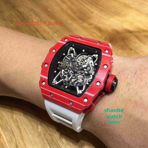 RM Watch Date Red Mens Automatic Mechanical Watch Carbon Fiber Hollowed Out Luminous Fashion Trend Personlig vattentät