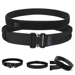 Waist Support Heavy-Duty Tactical Belt With Adjustable Inner Outer Strap Black Nylon Double Layered Hang Bag Gear