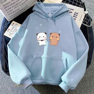 Women's Hoodies Y2K Cute Panda Bear Bubu Dudu Sweatshirts Flowers Cartoon Printing Kawaii Long Sleeve Women/Men Clothing Sudaderas Girls