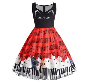 Womail Womens Cat Musical Note Printing Sleeveless Party Dress Vintage Lace Kneelength Dress Gift Feb 6 Drop Ship9880585