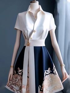 Sukienki robocze w stylu chińskim Zestaw białej szczupłej koszuli z krótkim rękawem spódnica codziennie