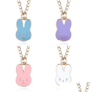 Pendant Necklaces Korean Enamel Rabbit Head Women Cartoon Cute Small Animals Charm Gold Chains For Men Fashion Jewelry Gift Drop Deliv Dhgok