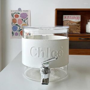 Garrafas de água 2.3L Alto filtro de jarro de suco de vidro de grande capacidade com torneira e moldura de madeira bebidas domésticas