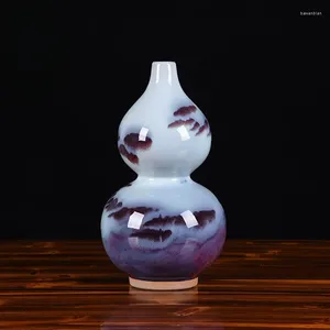 Vase Jingdezhen Ceramic Vase Crafts Home Decor Accessoriesアンティークジュン磁器のひょうたんボトルキルン変化の風景