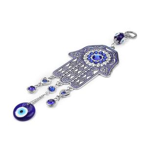 Key Rings Lucky Blue Glass Evil Eye Fatima Hanging Hamsa Hand Keychain Big Style Home Decoration Office Protector Ornament Keyring C Dhzzj