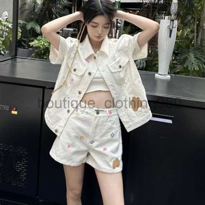 Designer Women's Two Piece Pants 24 Summer Jacquard White Denim Short sleeved Jacket Coat Luxury Commuting Fashion Simple and Fresh Sets