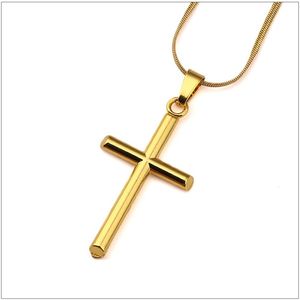 Mens Charm Cross Pendant Chokers Necklaces Fashion Hip Hop Jewelry 18K Gold Plated 45cm Long Chain Punk Trendy Necklace Men Gift 232n