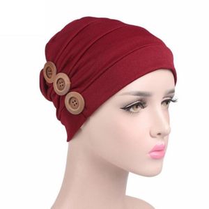 Turbano Scarf Cancer Hat Women Beanies Memale Hats Ruffle Red Bonnet Chimio Coton Turban Muslim Button＃800 2864