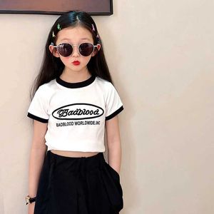 T-shirts Summer Girls T Shirt Baby Tee Shirt Kids Pullover Tops Children Streetwear Clothes Fashion Letter Print Doodle 5-14Y d240529
