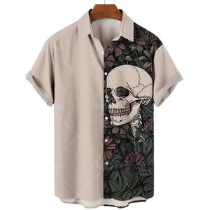 Camisas de vestido masculinas Verão Havaian Skull Mens Camisa Casual Floral Coreana Harajuku Impressão 3D Digital Roupas importadas q240528