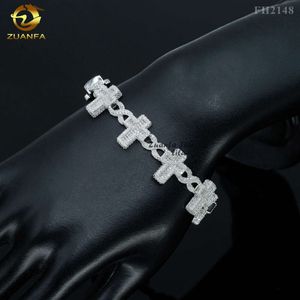 Novo design Jóias de hip hop de alta qualidade gelada em prata cuba link cadeia Moissanite Cross Bracelet