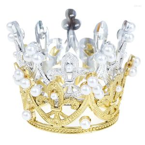 Party Supplies 1 PC Mini Crown Cake Topper Golden Silver Crystal Pearl Children Hair Ornaments For Wedding Birthday Decoration Tool