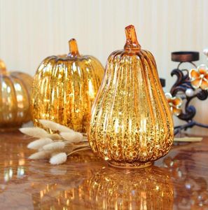 Decoração de festas Luz de abóbora de vidro LED GLOWING Delicate Halloween Decorativa Supplies para decorações de outono de Ação de Graças4556009