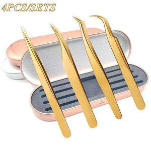 Ferramentas de maquiagem 4pcs Precision Falso Lash Tweezers Individual Curved Strip Tylehash Extensions Tools