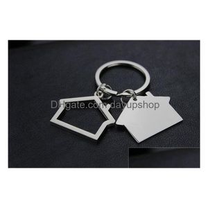Nyckelringar Lanyards Metal House -formade nyckelringar Design Car Key Chain Custom Logo Gifts For Promotion Drop Delivery Fashion Accessori DH7SB