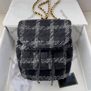 22K projektant francuskiego klapy kubełka Styl plecak czarny różowy patchwork dwukolorowy Tweed Quild torebki Złote sprzęt podwójny łańcuch klasyczny 267B