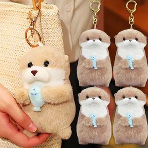 Plush Keychains Cute otter holding fish plush doll keyring lightweight hanging pendant used for school bag key wallet doll toy gift 11cm s2452909