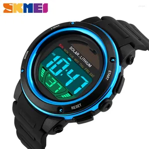 Wristwatches SKMEI Outdoor Sport Watch Men Solar PU Strap Mens Chronograph Alarm 5Bar Waterproof Digital Reloj Hombre 1096