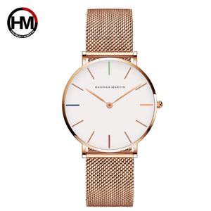 Japan Quartz Movement High Quality 36mm Hannah Martin Kvinnor Rostfritt stål Mesh Rose Gold Waterproof Ladies Watch Dropshipping CX20072 2341