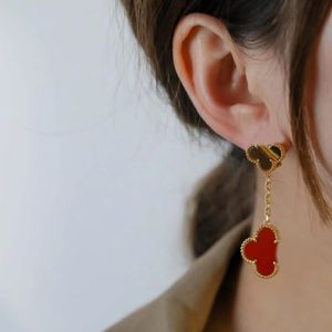 Luxury quality charm drop earring with nature red agate and tiger eye stone dangle in 18k gold plated have box stamp V4