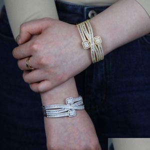 Charm armband isade ut gnistrande baguette cz kubik zirkonia armband guld sier färg lyx mode mti lager band armbangles smycken dhirt