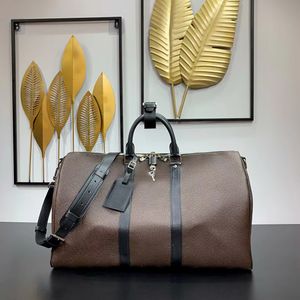 10A Mirror Quality Duffle Bags Designer 45cm 50cm 55cm Men Travel Bag Letters Pattern Purse Genuine Leather Triming Crossbody Bag Brown Flower Handbag With Strap