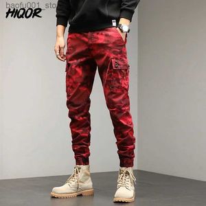 Spodnie męskie HIQOR Red Cargo Spodnie Mężczyźni bawełniane bawełniane spodnie wojskowe spodnie swobodne spodni multi kieszeni męskie joggery duże rozmiar 29-38 Q240529