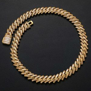 Wholesales Price Men Jewelry 14.6mm Gold Plated moissanite 925 Sterling Silver Hip Hop Cuban Link Chain Necklace