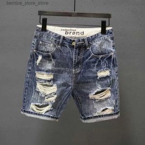 Shorts masculinos masculinos rasgados shorts jeans de verão short short shorts com buracos de design rasgado angustiado