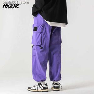 Calça masculina hiqor 2023 Novo masculino masculino masculino joggers homens cargo casual calça as calças de rua sólidas harem de harém de harém de harém q240529