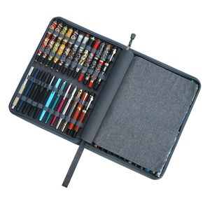 48 Slots Fountain Pen Case Canvas / PU Pen Holder Display Pouch Bag Storage Large Capacity Waterproof Black Brown Gray 240521