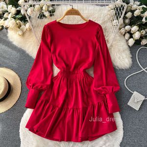 High Sense światło znajomy styl czerwony temperament Długie rękawe sukienka Summer Damska sukienka francuska