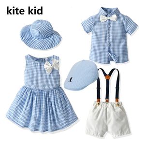 Roupas para crianças menino Baby Set Brother e Sister Combinando roupas de vestido xadrez meninos Família de meninos combinando roupas para o POGRATH 240520