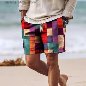 Men's Shorts Casual Colourful Plaid Printed Shorts with Pocket Summer Mens Outdoor Daily Sports Shorts Large Size Loose Holiday Beach Trunks Q240529