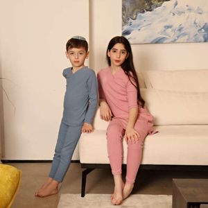 Malis 2024 Famliy Pamas Kids Lengleve Ribbed Sleepwear Clother