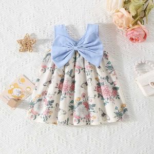 Girl's Dresses (0-3 Years) New Summer Baby Girls Dress Big Bow Halter Hand-Painted Wind Peony Butterfly Sweet Princess H240530