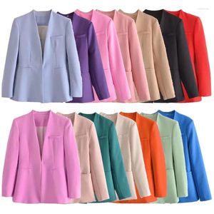 Women's Suits Asds2024 Spring Fashion And Casual Slim Fit Solid Color Long Sleeved Suit Coat With No Flip Collar