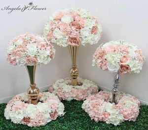 354050 Искусственный цветочный стол центральный венок для венки Свадебная фона Decrop Drow Lead Ball Ball Rose Hyprangea Gypsophila T4723489